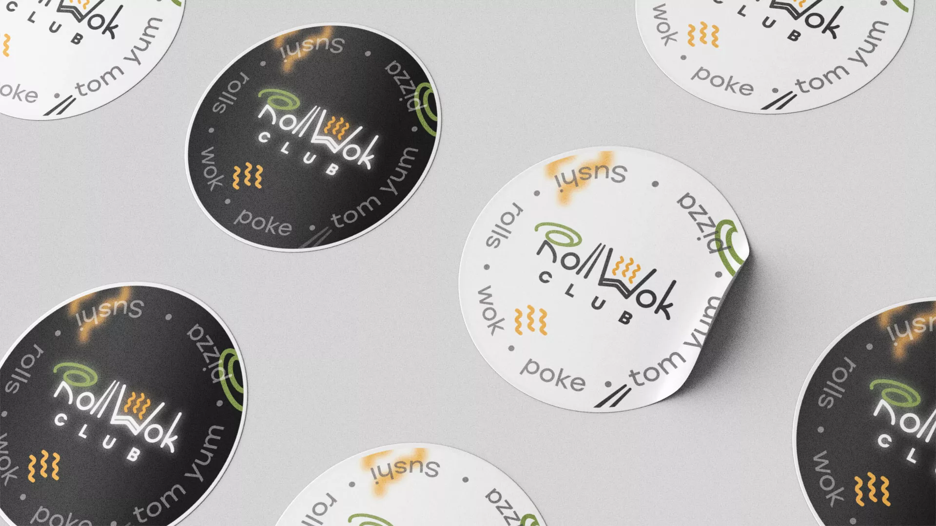 Разработка наклеек для суши-бара «Roll Wok Club» в Ржеве